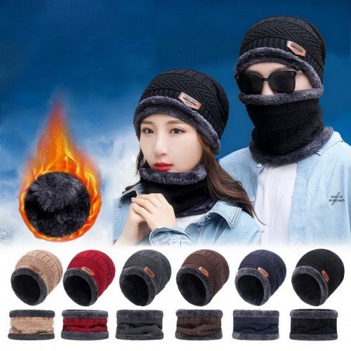 22 Winter scarf Beanie Hat For Men Winter Scarf Cap Knitted Hat Women Thick Wool Neck foulard Cap Mask Bonnet Hats