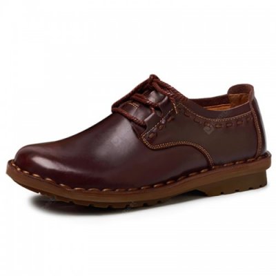 22 Men's Leather Hand Stitching Working Casual Shoes Comfortable Breathable