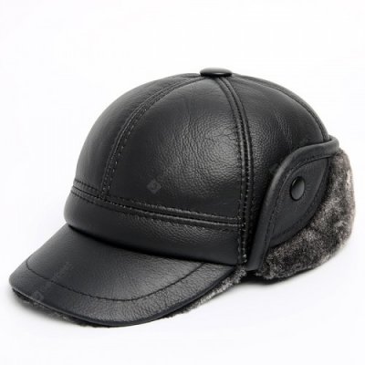 22 Leather Hat Men's Winter Warm Plus Velvet Thickened Leather Duck Tongue Small Winter Hat Ear