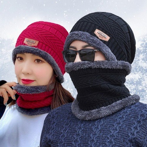 22 Winter scarf Beanie Hat For Men Winter Scarf Cap Knitted Hat Women Thick Wool Neck foulard Cap Mask Bonnet Hats