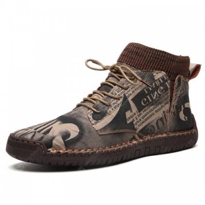 22 Men's Retro Print Casual Shoes Durable Lace Up Shoes