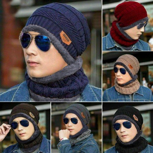 22 Winter scarf Beanie Hat For Men Winter Scarf Cap Knitted Hat Women Thick Wool Neck foulard Cap Mask Bonnet Hats