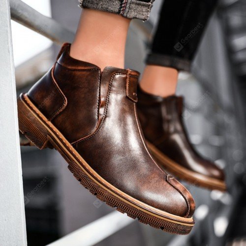 22 Winter High-top Casual Leather Boots British Chelsea Short Boots Tooling Plus Velvet Warm Cotton Shoes